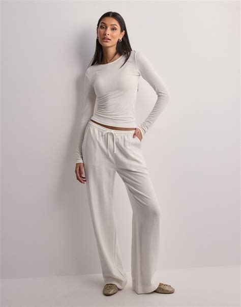 Kjøp Nelly Pull On Linen Pants - White | Nelly.com
