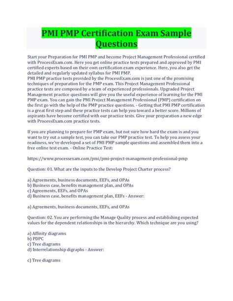 PMI PMP Certification Exam Sample Questions And Answers With Complete ...