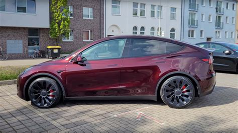 Check Out Midnight Cherry Red Tesla Model Y In Europe: 4K Videos