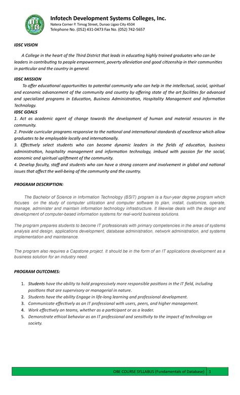 Discrete Mathematics Course Syllabus - BSIT Program Overview - Studocu
