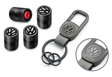 GH GENERIC HUB® Leather Car Keychain & 4pcs Aluminium Tyre Valve Caps ...