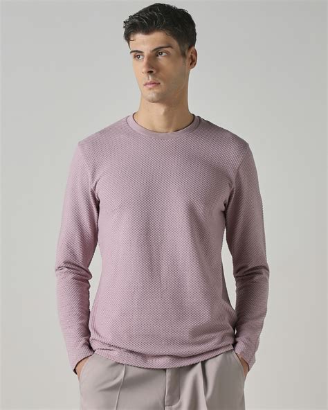Buy Lilac Textured Plain Long Sleeve T-shirt Online at Muftijeans