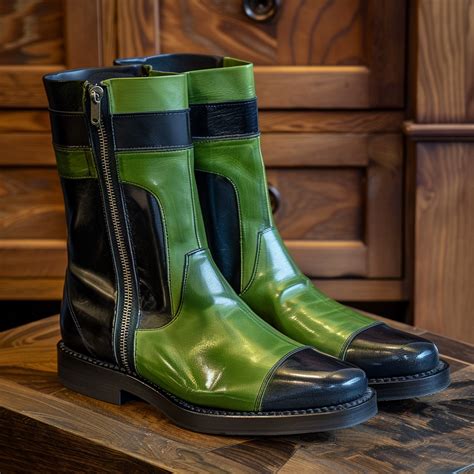Green & Black Leather Amedeo Slip On Zipper Western Cowboy Boots ...