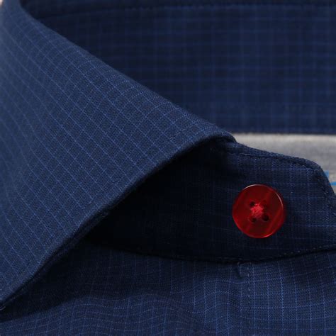 Men's Navy Blue With Red Button Dress Shirt: Performance Stretch | Twillory