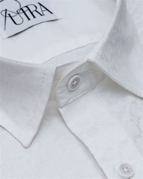 White Cotton Shirt with Geometric Checkered Texture - Putra