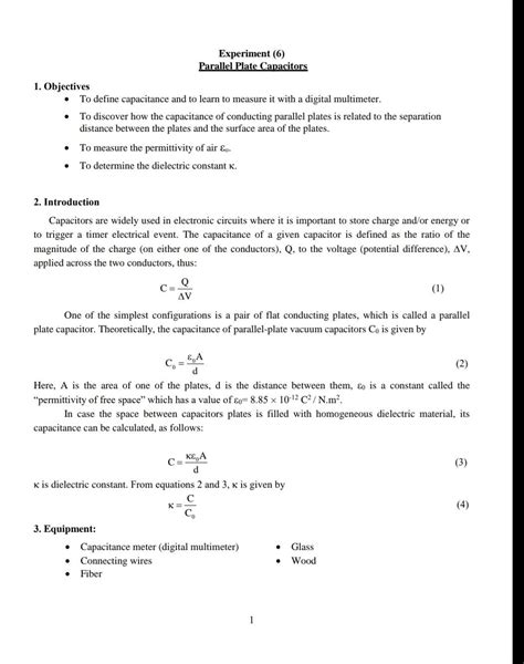 Solved Figure 1: Setup for parallel-plate capacitor | Chegg.com