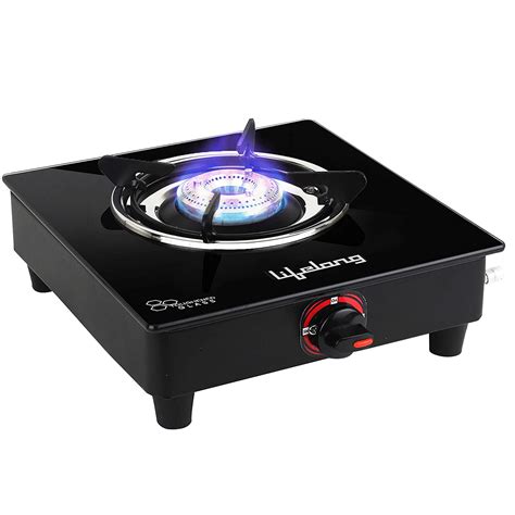 Lifelong LLGS201 Open Single Burner Glass Gas Stove (Black, 27 x 29 x 9 ...