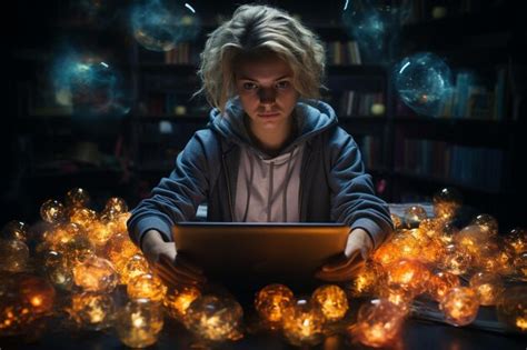 Front view woman working on laptop | Premium AI-generated image