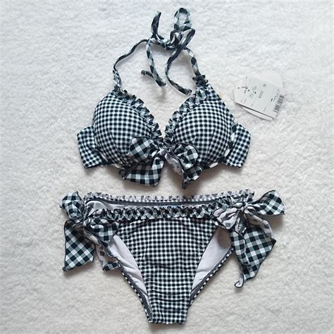 Japanese swimsuit set NWT gingham bow cottage 2... - Depop