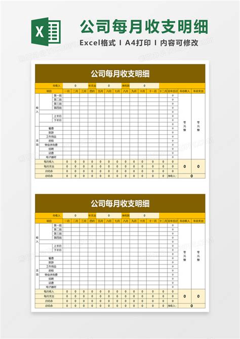 公司每月收支明细Excel模板下载_熊猫办公