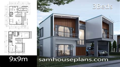 House Plans Idea 9x9 with 3 Bedrooms - SamHousePlans