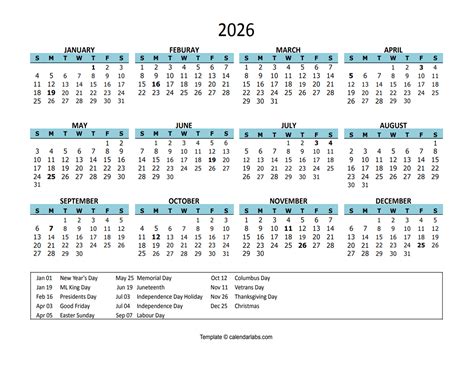 2026 Yearly Google Docs Calendar With Holiday - Free Printable Templates