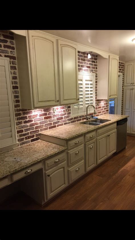 After: faux brick backsplash | Brick backsplash, Brick backsplash ...