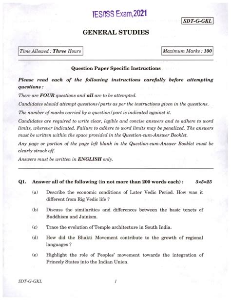 IESNSS 2021 General Studies Exam Paper - Time: 3 Hours - Studocu