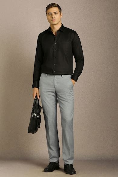 Buy Men Grey Textured Flat Front Formal Trousers Online - 40077216 ...