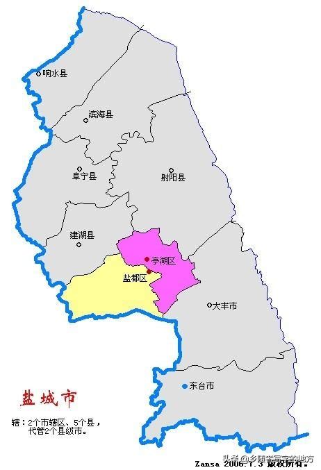 江苏盐城下辖的9个行政区域一览_总面积