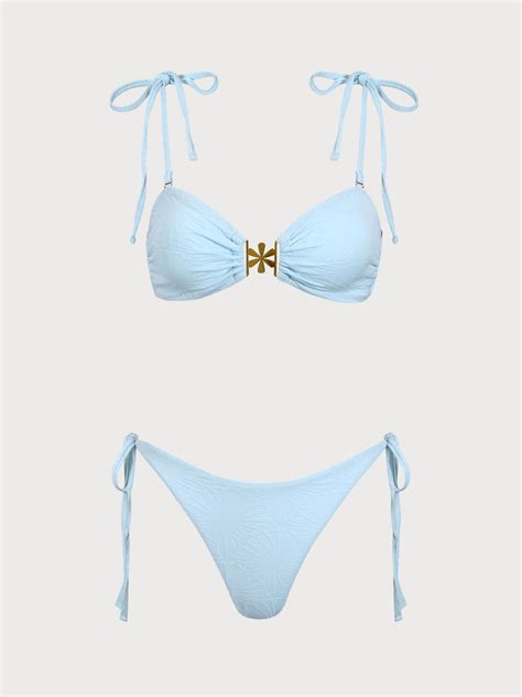 Light Blue Textured Floral Tie Bikini Set & Reviews - Light Blue ...