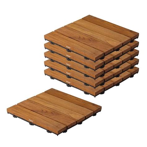 Sharpex Deck Tiles with Interlocking | 6 Piece Teak Wood Floor Decking ...