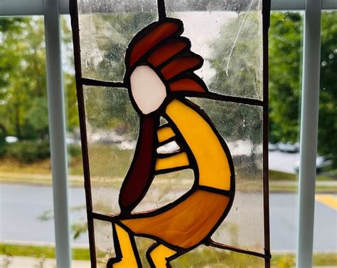 Artisan Kokopelli Suncatcher 6X6 Stain Glass Panel With Beadwork ...