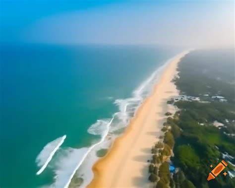 Aerial view of Cox's Bazar beach in Bangladesh with golden sands and ...