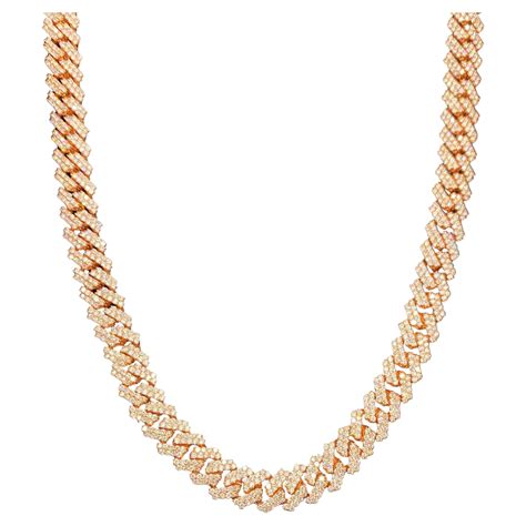 14kt Rose Gold Cuban Link Chain With 82.60ct Diamonds For Sale at 1stDibs