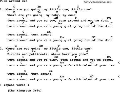 Kingston Trio song: Turn Around, lyrics and chords