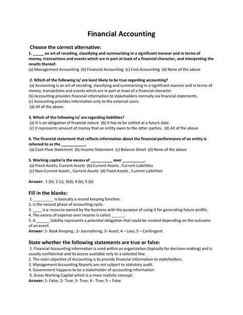 Financial Accounting MCQs - Financial Accounting Choose the correct ...