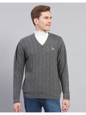 Buy Monte Carlo Mens Textured V Neck Pure Wool Sweater (S) Online