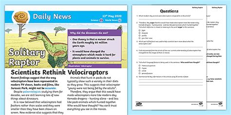 Velociraptor News | Reading Comprehension | Twinkl NewsRoom