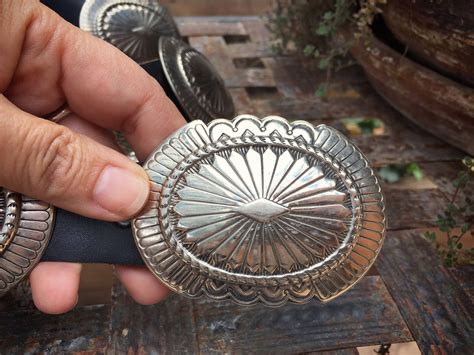 Vintage Concho Belt German Silver Black Leather, Southwestern Belt ...