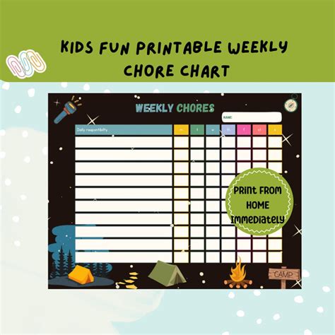 Buy Chore Chart Printable, Chore Chart for Kids Printable, Weekly Chore ...