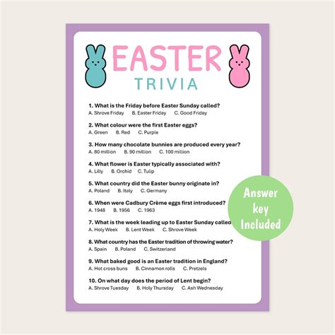 Easter Game Trivia | Printable Easter Game | Easter Quiz | Easter Game ...