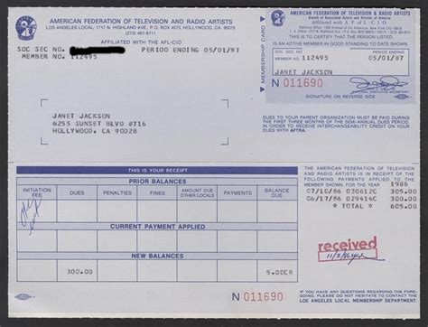 Lot Detail - Janet Jackson Original AFTRA Dues Receipt