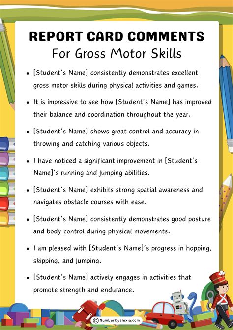 125 Report Card Comments Examples For Gross Motor Skills [PDF Included ...