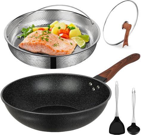 Amazon.com: AOSION 13'' Nonstick Wok, Woks & Stir-Fry Pans Non Stick ...