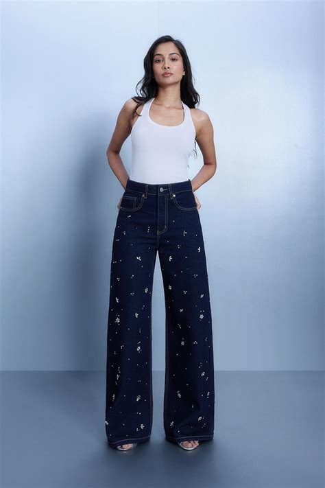 Raw Wash Rhinestone Straight-Leg Jeans