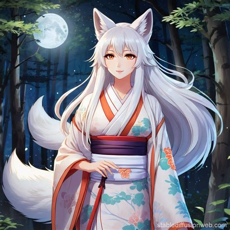 Female Fox Spirit in Moonlit Forest | Stable Diffusion Online