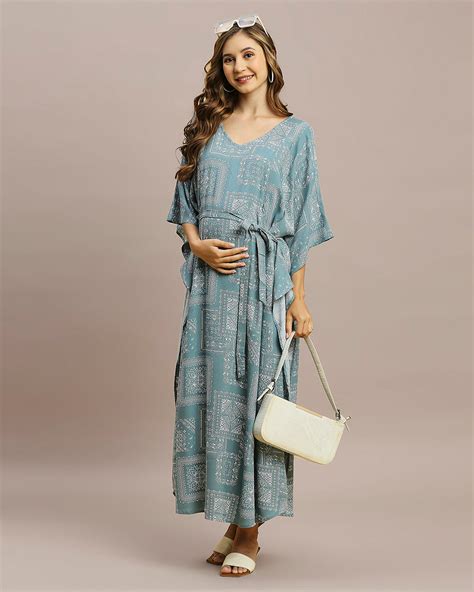 MomToBe Grey Maternity Nursing Kaftan-Paisley Print-Rayon-V Neck-Bump ...