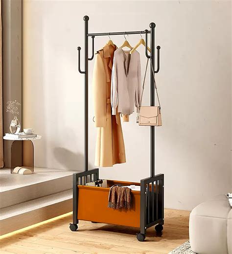 House of Quirk Rolling Metal Garment Rack 6 Side Cactus Shape Hooks ...