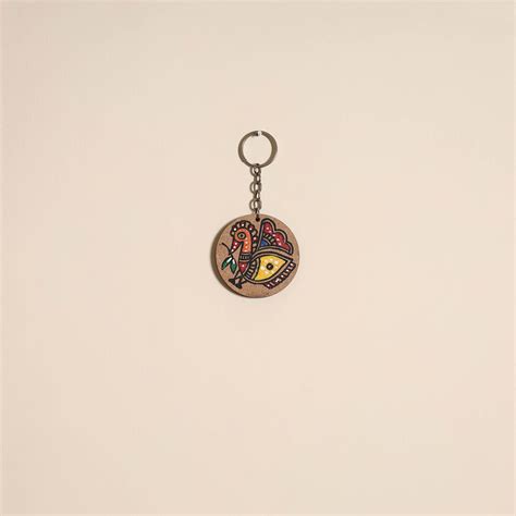 Multicolor Madhubani Handpainted Wooden Keychain