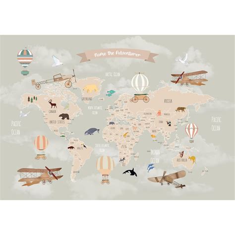 Pastel Kids Bedroom Wall Size Wallpaper of World Map | Life n Colors