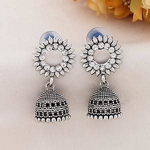 Buy DEW MAT Traditional Oxidised Silver Jhumka Earrings for women ...