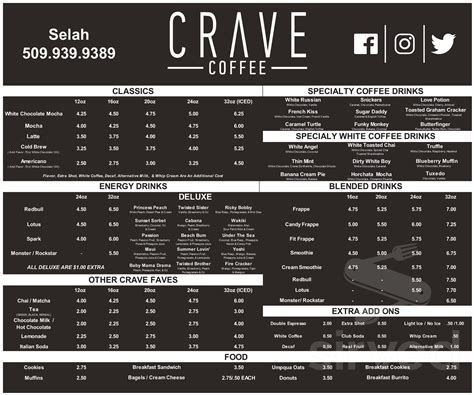 Crave Coffee menu in Yakima, Washington, USA