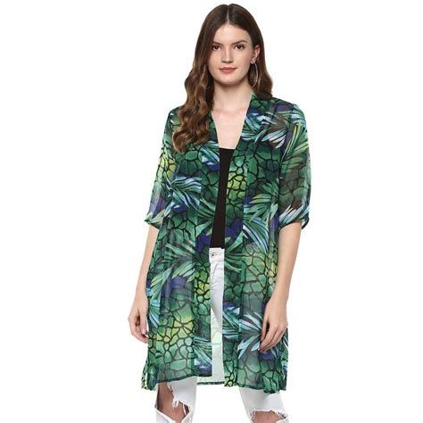 Qurvii Green Tropical Floral Print Duster Shrug