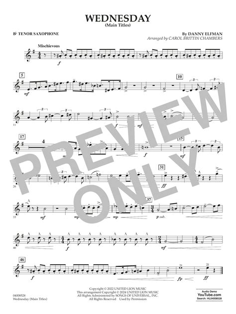 Wednesday (arr. Carol Brittin Chambers) - Bb Tenor Saxophone by Danny ...