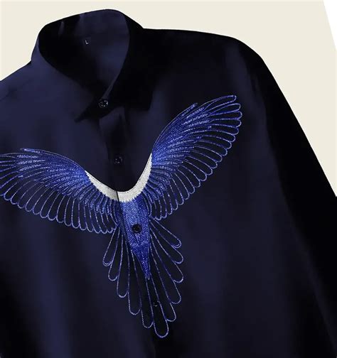 Men’s Navy Blue Eagle Wing Embellished Shirt – TokyoMen