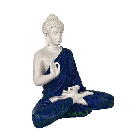 White & Blue Polyresin Buddha Statue – 14 Inch Handcrafted Meditating ...