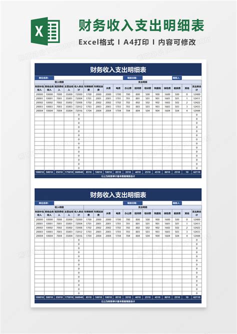 简洁财务收入支出明细表Excel模板下载_熊猫办公