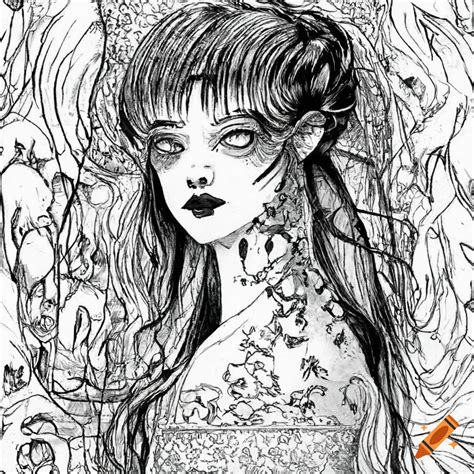 Elegant noble lady in a horror manga art on Craiyon