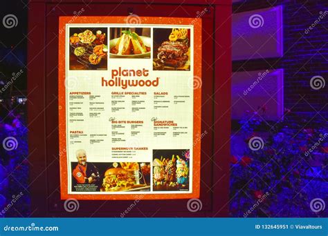 Planet Hollywood Menu Sign at Lake Buena Vista. Editorial Photo - Image ...